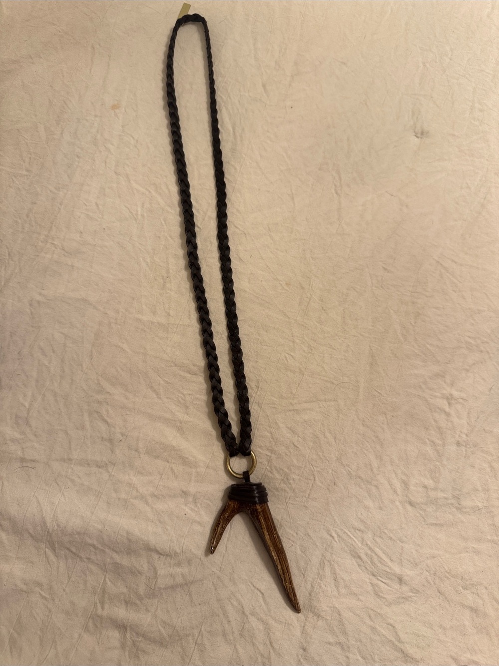 Mud Pie Brown Antler Pendant Necklace with Braided Cord